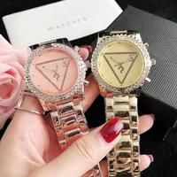 Brand Watches Women Girl Diamond Crystal Triangle Question Mark Style Metal Steel Band Quartz Wrist Watch GS 46253H