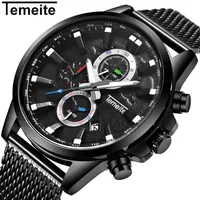 TEMEITE New Original Men's Watches Top Brand Sport Business Quartz Watch Men Clock Date Mesh Strap Wristwatches Male Relogio279e