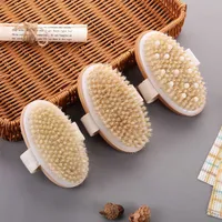 Bath Tools Accessories 1 Pc Wet Dry Skin Body Natural Bristle Brush Soft SPA Brush Bath Massager Support Wholesale Z0328