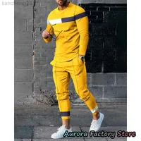 Men's Tracksuits Spring Men's Long Sleeve T-Shirt Trousers Set Solid Color Tracksuit New Fashion Jogging Suit Streetwear Male Outfit Clothing W0328