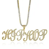 A-Z Custom Name Gold Plated CZ Diamond Iced Out Cursive Letter Initial Necklace for Women Men Hip Hop Necklace with 24inch Rope Ch318L