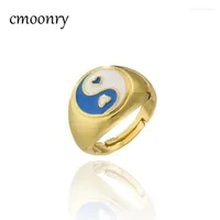 Cluster Rings Cmoonry 2023 Fashion Gold Color Copper Korean Cute Enamel Daisy Tulip Heart Yin And Yang Gift For Women Jewelry