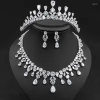 Necklace Earrings Set AMC Trendy Cubic ZirconLuxury Crown Headwear Bridal Wedding And Earring High Quality Sense Party Gift For Women