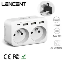 Sockets LENCENT FR to UK Travel Adapter with 2 AC Outlets 3 USB Ports 1Type C Adapter Wall Socket Extender for HomeOffice Z0327