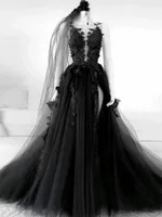 Party Dresses Gothic Vintage Black Wedding Dress Lace Vestidos De Novia High Neck Mermaid Gowns Long Sleeve Bride 230328
