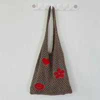 Evening Bags Retro Knitted Large Capacity Shoulder Bag Handmade Mesh Hollow Flower Handbag