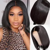14inch Bob Wig Lace Front Human Hair Wigs For Women Bone Straight Short 5x5 Closure T Part Perruque Humain