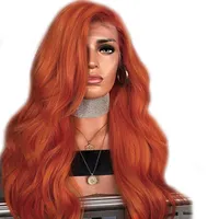 Side Part Orange Synthetic Lace Front Wig Glueless Heat Resistant Wig Long Wavy copper red Wigs For Black Women193F