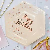 Disposable Dinnerware Happy Birthday Tableware Pink Gold Foil Paper Cups Plate Straws Napkin Kids Girl Party Decoration Supplies