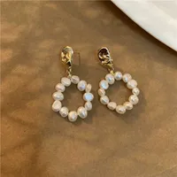 Charm Ins Baroque Round Ring Pearl Earrings Premium Sense Simple Palace Style