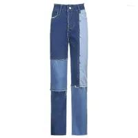 Women's Jeans Patchwork Blue Denim Pants Capris Casual High Waist Woman Fashion Streetwear Pocket Trousers Ladies Spring Autumn 2023