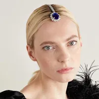 Hair Clips 2 Pcs Crystal Blue Chain For Women Long Tassel Rhinestone Clip Shiny Beaded Barrettes Headpiece Earring Accessories