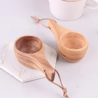Cups Saucers Small Wooden Cup Mini Finland Tea Rubber Wood Mug Single Hole Water Coffee Household Kitchen Supplies