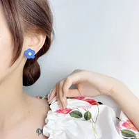 Stud Earrings LOVOACC Candy Color Enamel Flower For Women Girls Asymmetric Oil Floral Small Statement Summer Jewelry