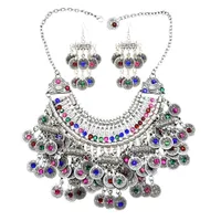 Wedding Jewelry Sets Afghan Silver Color Coin Tassel Bib Statement Necklace Earring Sets for Women Turkish Gypsy Necklace Party Jewelry 230327