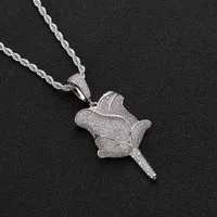 Iced Out Rose Flower Necklace Pendant Gold Silver Rosegold Cubic Zircon Bling Men Hip Hop Jewelry258l