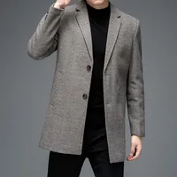 Men's Wool & Blends British Style Men Elegant Woolen Tweed Coat Autumn Winter Coffee Gray Single Breasted Blend Overcoat Male Smart Casual W