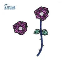 Stud Earrings AB Style 2023 Fashion Plant Flowers Cubic Zirconia Zircon National Charm Tassel Women Jewelry ER-060 DIY Flower