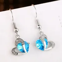 Dangle Earrings Hollow Love Heart Fine Zircon Austrian Crystal Long Elegant Silver Color Jewelry For Women