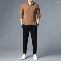Men's Tracksuits Minglu Spring Autumn Men's Sweater Suit Luxury Zipper Collar Sports Casual Tracksuit Male Sets Elastic Waist Man Pants