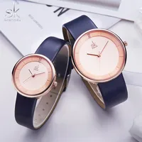 Shengke 2019 Brand Quartz Couple Watch Set Leather Watches For Lovers Black Simple Women Quartz Watch Men WristWatch Gifts255v