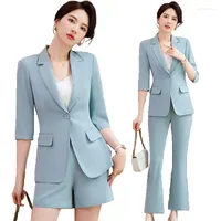 Women's Two Piece Pants Half Sleeve 2023 Spring Summer Formal Uniform Designs Pantsuits With Shorts And Jackets For Women Business Work Wear