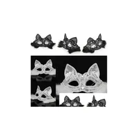 Party Masks Halloween Mask Lace Animal Black White Color Half Face Sexy Cat Accessories Drop Delivery Dhokj