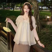 Women's Blouses For Women Folds Pure Young Girlish Summer All-match Daily French Style Fashion Tender Ladies Aesthetic Ly Design Chic