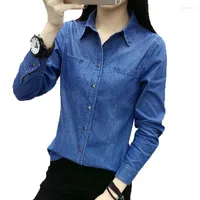 Women's Blouses 2023 Spring Autumn Denim Shirt Women Long Sleeve Large Size Tops Jacket Thin Coat Youth Clothing For Blue 1427