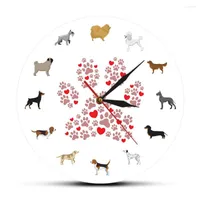 Wall Clocks Dog Breed Theme Pet Clock Footprints Pattern Decoration Shop For Owner