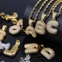 Men Women Luxury Micro Pave Iced Out Cubic Zirconia A-Z English Letter Pendant Necklace with 24inch Rope Chain Silver Gold hip hop264G