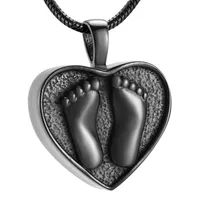IJD10002 Black Color Human Foot Engraving Heart Cremation Pendant Hold Loved Ones Ashes Stainless Steel Jewelry Funeral Casket255q