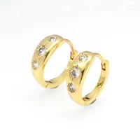 Hoop Earrings Luxury Design Nickle Free Gold Plated Copper Big CZ Setting Sun Star Round Clip On Earring For Women