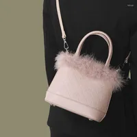 Evening Bags Fashion Faux Fur Women's Plush Bucket Bag Sweet Ladies Portable Crossbody Casual Daily Female Handbags Purse Shoulder