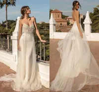Sexy Boho Beach Mermaid Wedding Dresses With Detachable Tulle Skirt Delicate Lace Beaded Backless Bridal Gowns Sleeveless Simple Bride Chic Robes de Mariee CL2094