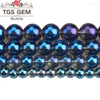 Beads Austria Glass Crystal Blue AB Plating Round Loose 6 8 10 12MM For Jewelry Making Diy Bracelet Necklaces Pendants