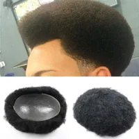 Afro Human Hair Toupee for Black Mens Curly Toupee Transparent Skin Man Weave Balding Mens Custom Hair Replacement 8x10inch252S
