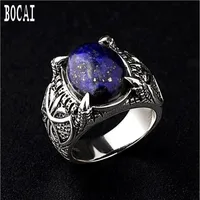 Cluster Rings 2021 Fashion Natural Lapis Lazuli Men's Silver Ring S925 Simple Personality Domineering For Men Male209D