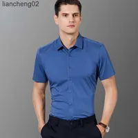 Men's Casual Shirts Men's Short Sleeve Stretch Easy Care Shirt Formal Business Office Working Wear Standard-fit Solid Social Dress Shirts Yyqwsj W0328