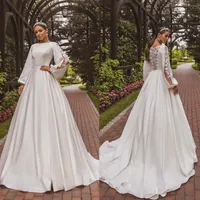 Bride Gowns Pastrol A-Line Wedding Dresses With 3D-Flower New Purity Full Sleeve Bridal Gown Custom Made Brush Train Robes De Mariee Vestidos De Novia