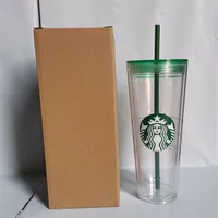  Grande Insulated Travel Tumbler 24 OZ Double Wall Acrylic Double-wall Green plastic straw237V