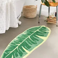 Carpets L Green Leaf Mat Non Slip Palm Shaped Bathroom Rug Cute Creative Door Soft Washable Shower Bath Decorative