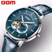 DOM New Blue Men's Skeleton WristWatch Leather Antique Steampunk Casual Automatic Skeleton Mechanical Watches Male Clock M-81247J