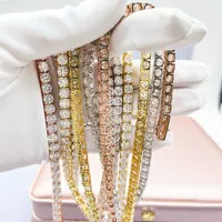 Hiphop Jewelry 3mm--5mm Wide Pass Diamond Test 925 Silver Gold plated Moissanite diamond tennis necklace bracelet chain