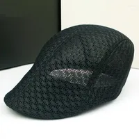 Berets Unisex Casual Beret Hat Flat Cap Breathable Mesh Sboy Style Adjustable Summer Fashion Solid Color Black For Men Women