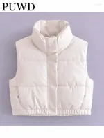 여자 재킷 PUWD 여성 패션 가짜 가짜 패딩 자른 양복 조끼 2023 가을 겨울 높이 목가 지퍼 업 여성 외부웨어 시크 조끼 탑