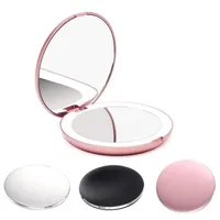 LED Light Mini Makeup Mirror Compact Pocket Face Lip Cosmetic Mirror Travel Portable Lighting Mirror 1X 5X Magnifying Foldable Y202102