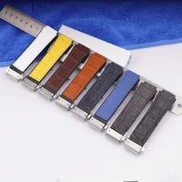 26 19mm real cow leather Rubber watch strap Silver Gold Clasp Black for Hub strap for Big Bang belt Watch band tools246c