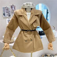 Women's Wool & Blends Niche Design Clothing 2023 Autumn Winter Medium And Long Sleeve Lace Up Suit Collar Woolen Coat