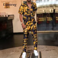 Men's Tracksuits Vintage Printed Mens Summer Two Piece Sets Fashion Casual Short Sleeve Shirts And Long Pants Outfits Men 2021 Hipster Streetwear W0328
